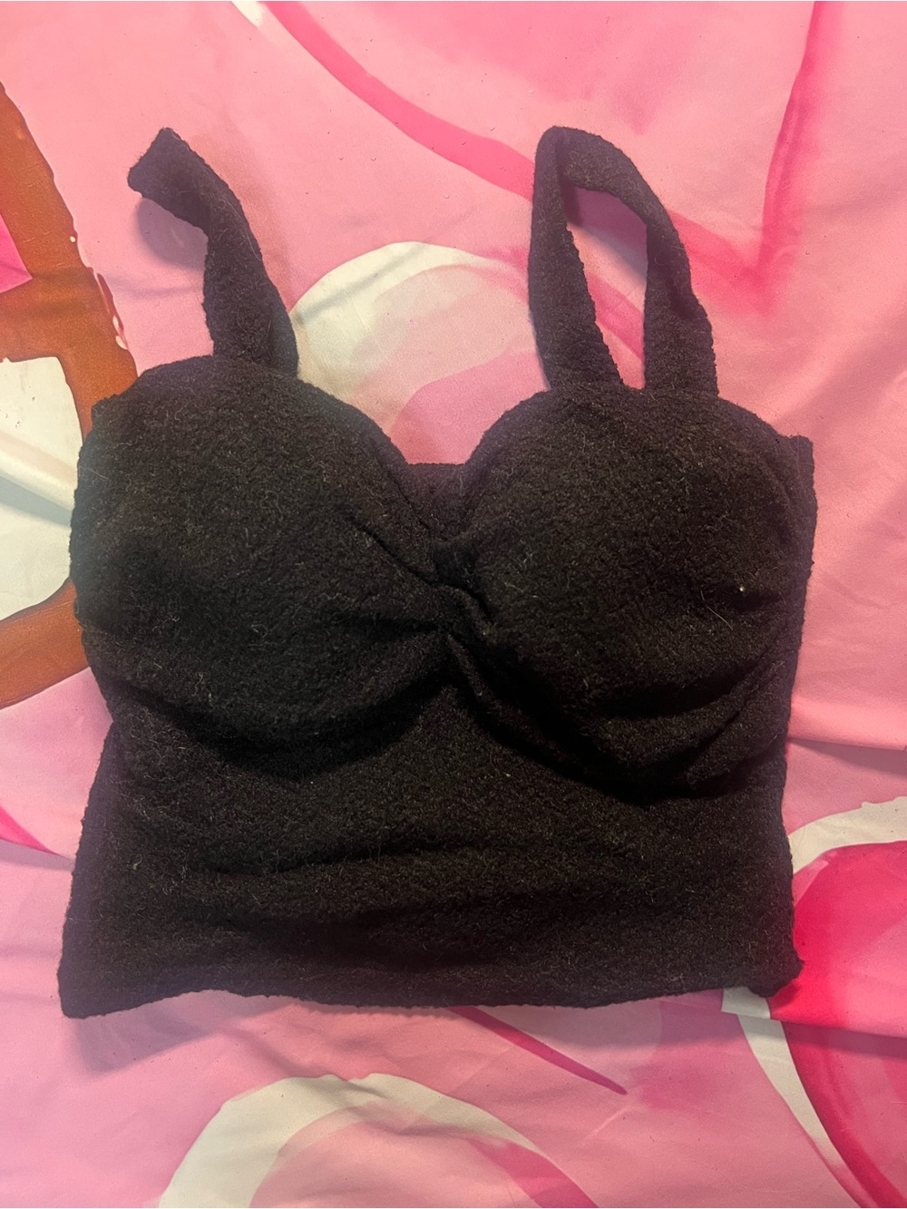 Black Women's Textured Crop Tank Top with Padded Cups